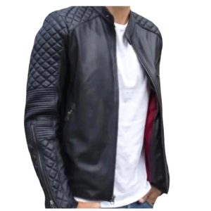 Men's Sheepskin Leather Cafe Racer Jacket Black Motorcycle