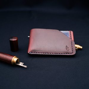 Horween Leather Card Holder Wallet In Burgundy Chromexcel