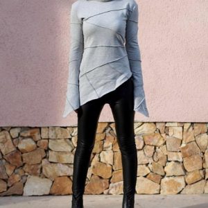 Grey Asymmetric Women S Top Elegant Long Sleeve