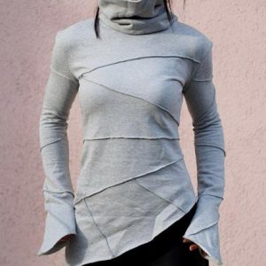 Grey Asymmetric Women S Top Elegant Long Sleeve