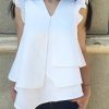 Asymmetric Linen Top Women Extravagant White Tunic For