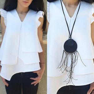 Asymmetric Linen Top Women Extravagant White Tunic For