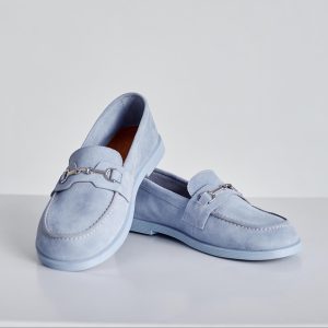 Light Blue Suede Loafers Women's Natural Leather Casual