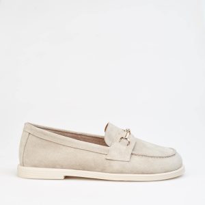 Stylish Beige Loafers Handmade Women's Suede Comfortable Grounding