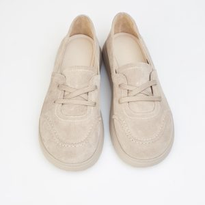 Women's Laced Leather Stone Keds Taupe Greige Color