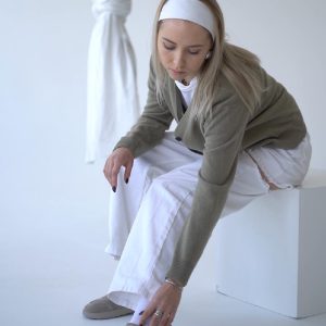 Women's Laced Leather Stone Keds Taupe Greige Color