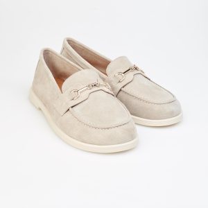 Stylish Beige Loafers Handmade Women's Suede Comfortable Grounding
