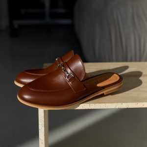 Beige Leather Women's Mules Stylish Slipon Loafers Backless