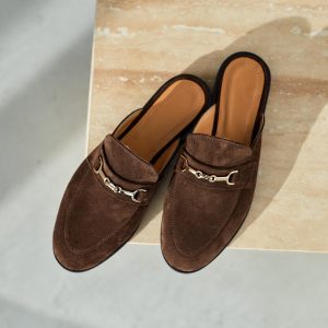 Brown Suede Leather Mules Stylish Slip On Loafers