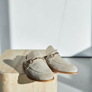 Women's Brown Suede Mules With Chain Detail Backless